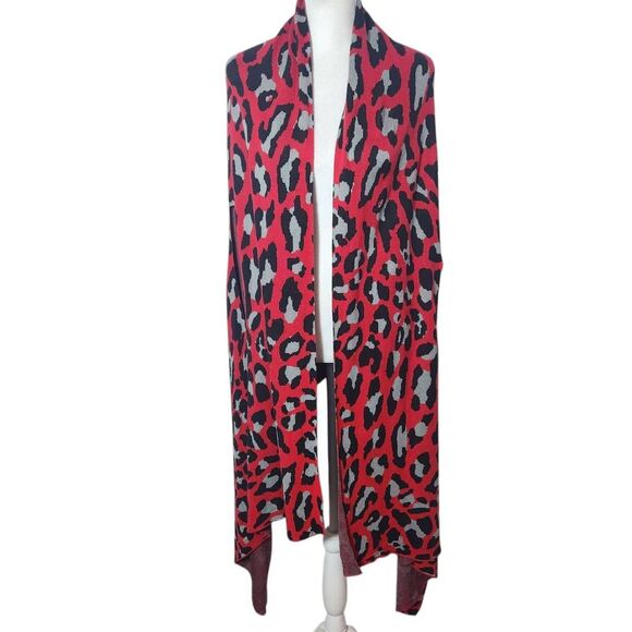 Colleen Lopez Red Leopard Print Open Front Shrug Size XL/1X Red Leopard Cardigan - Picture 1 of 7